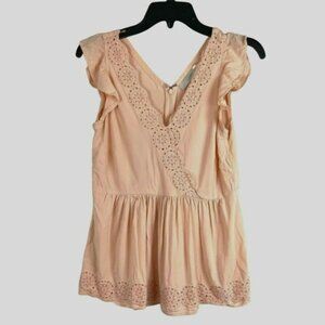 Loft Women V-Neck Crop Peplum Short Sleeve Top Blouse Size 2